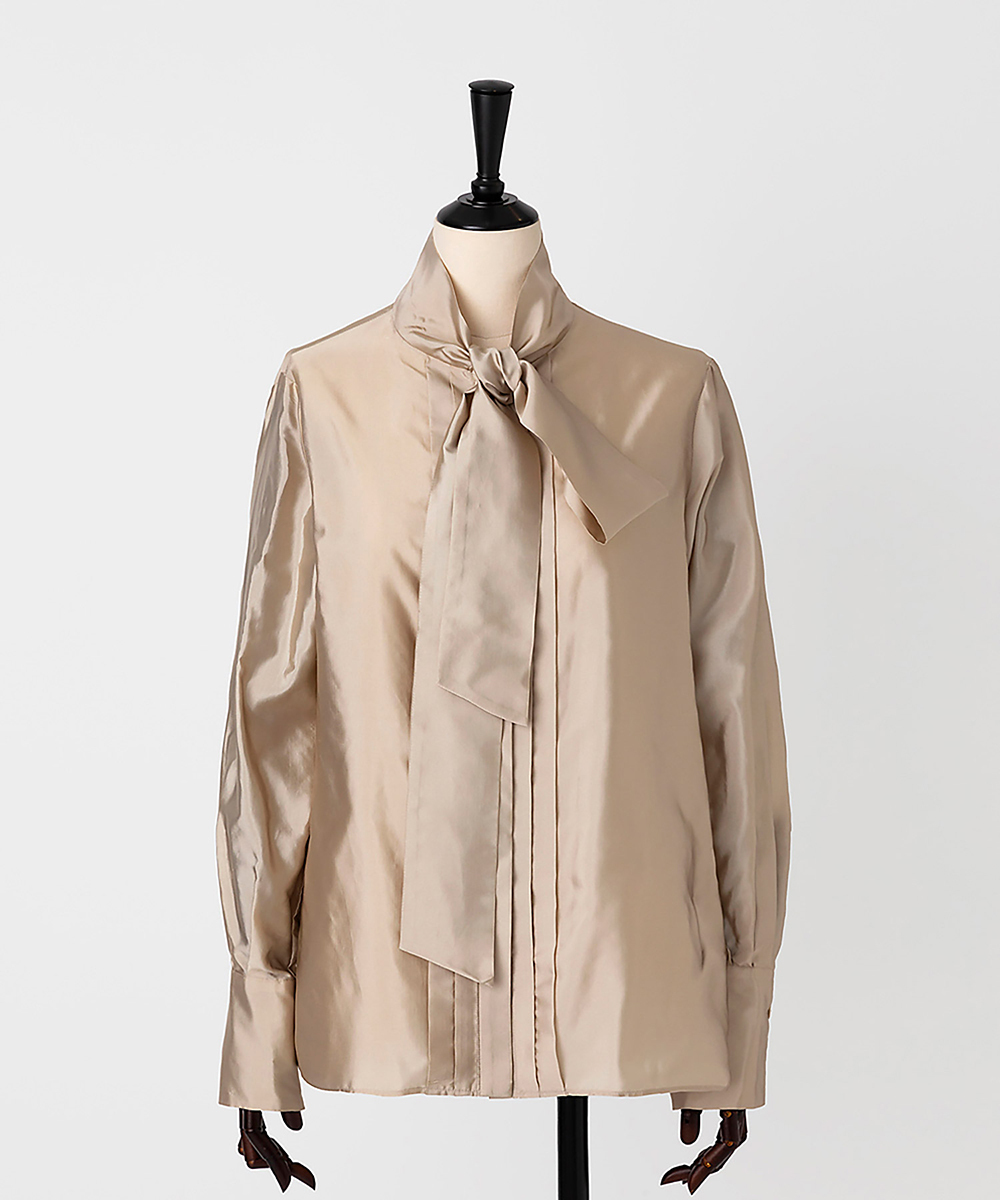 EAUVIRE シルク混タフタボウブラウス グリーン