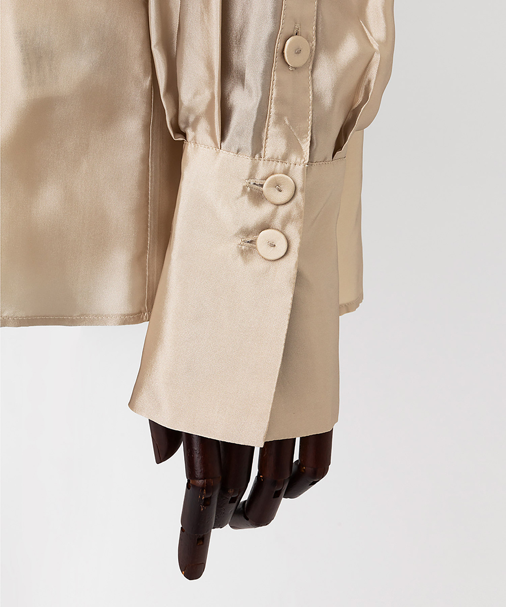 EAUVIRE シルク混タフタボウブラウス グリーン