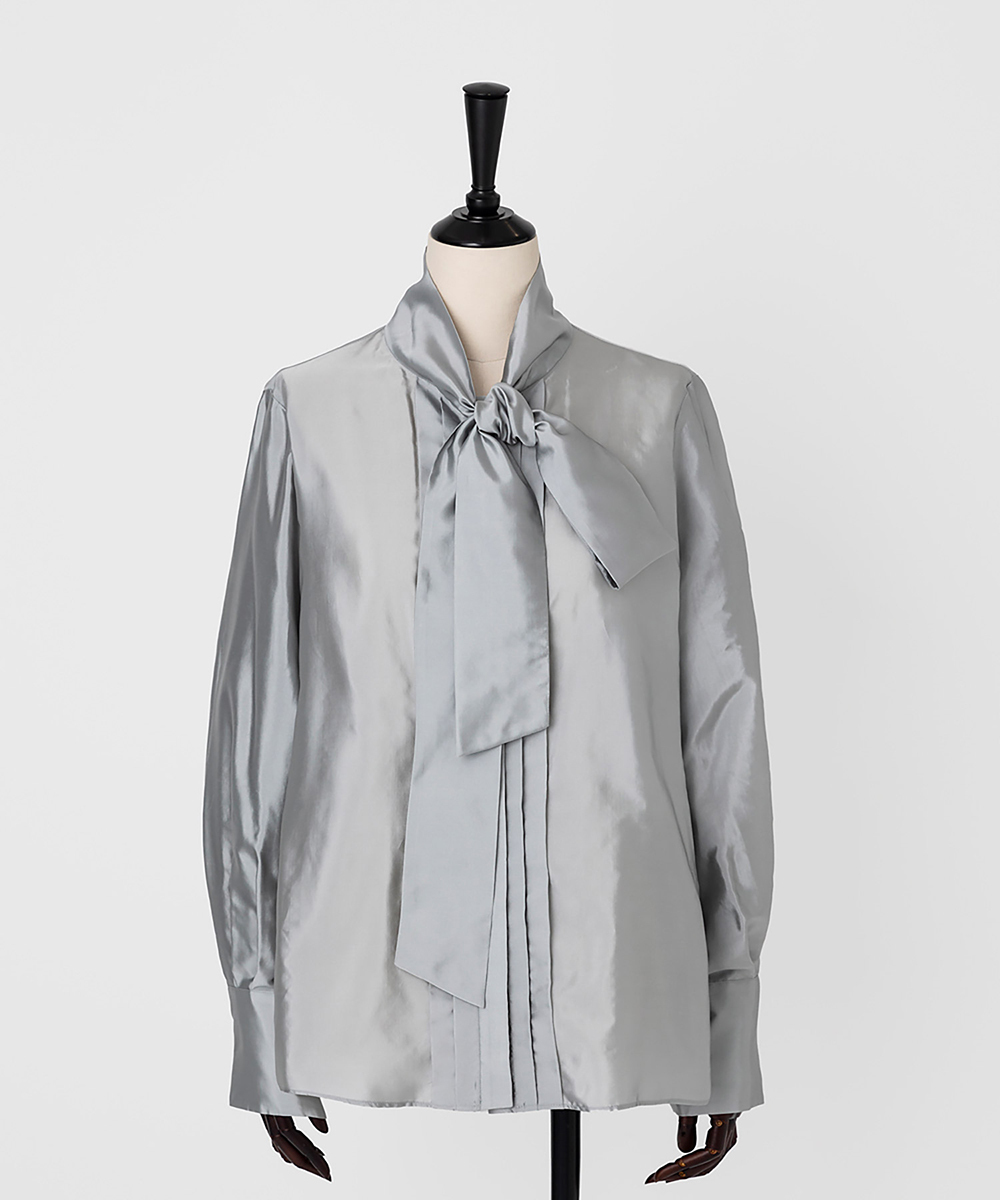 EAUVIRE シルク混タフタボウブラウス グリーン