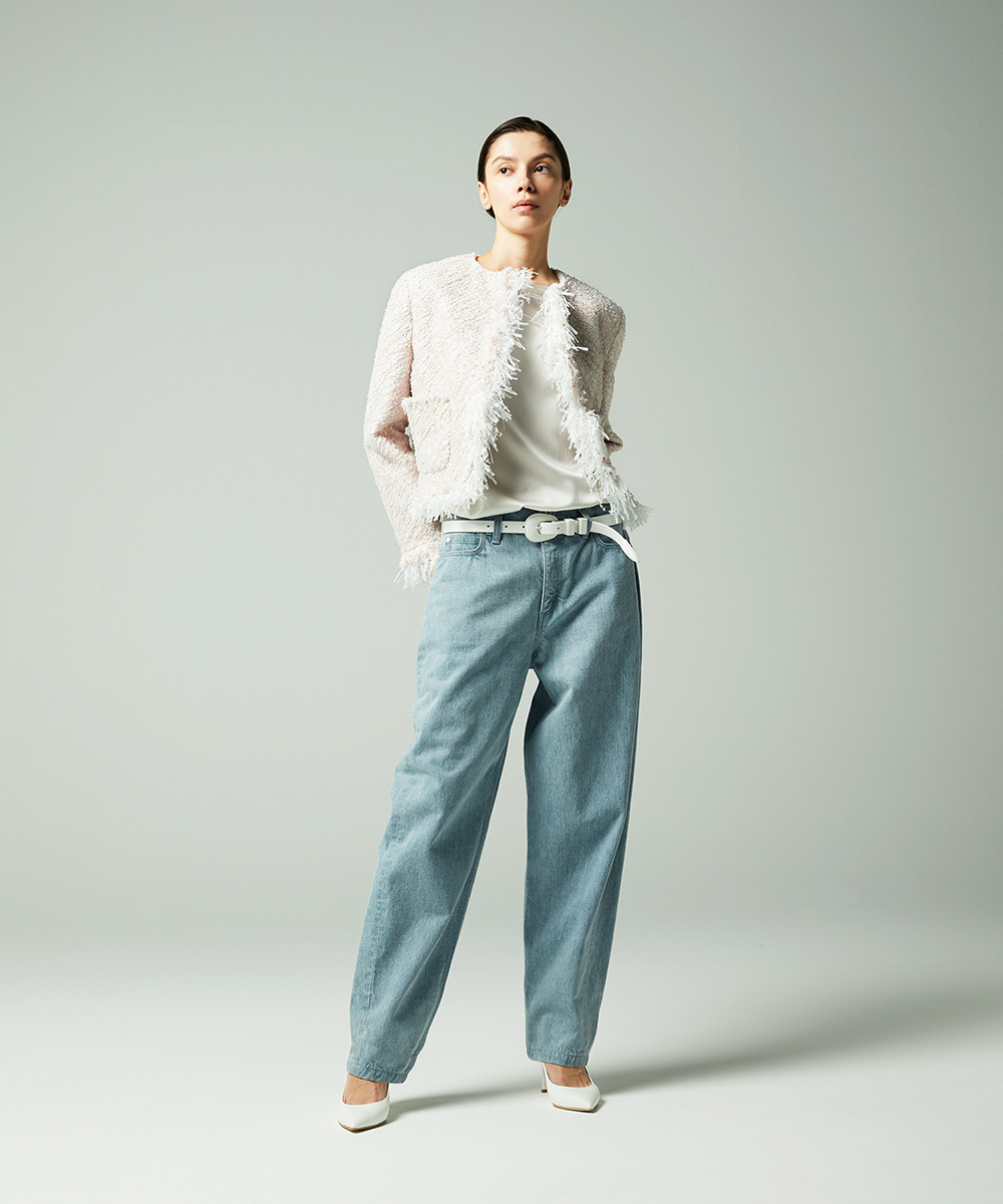 EAUVIRE ツイードフリンジジャケット ピンク