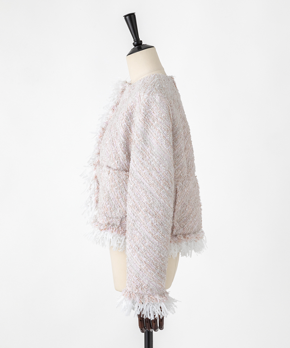 EAUVIRE ツイードフリンジジャケット ピンク