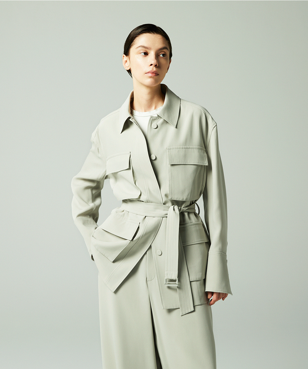 EAUVIRE シルクジョーゼットサファリジャケット セージ