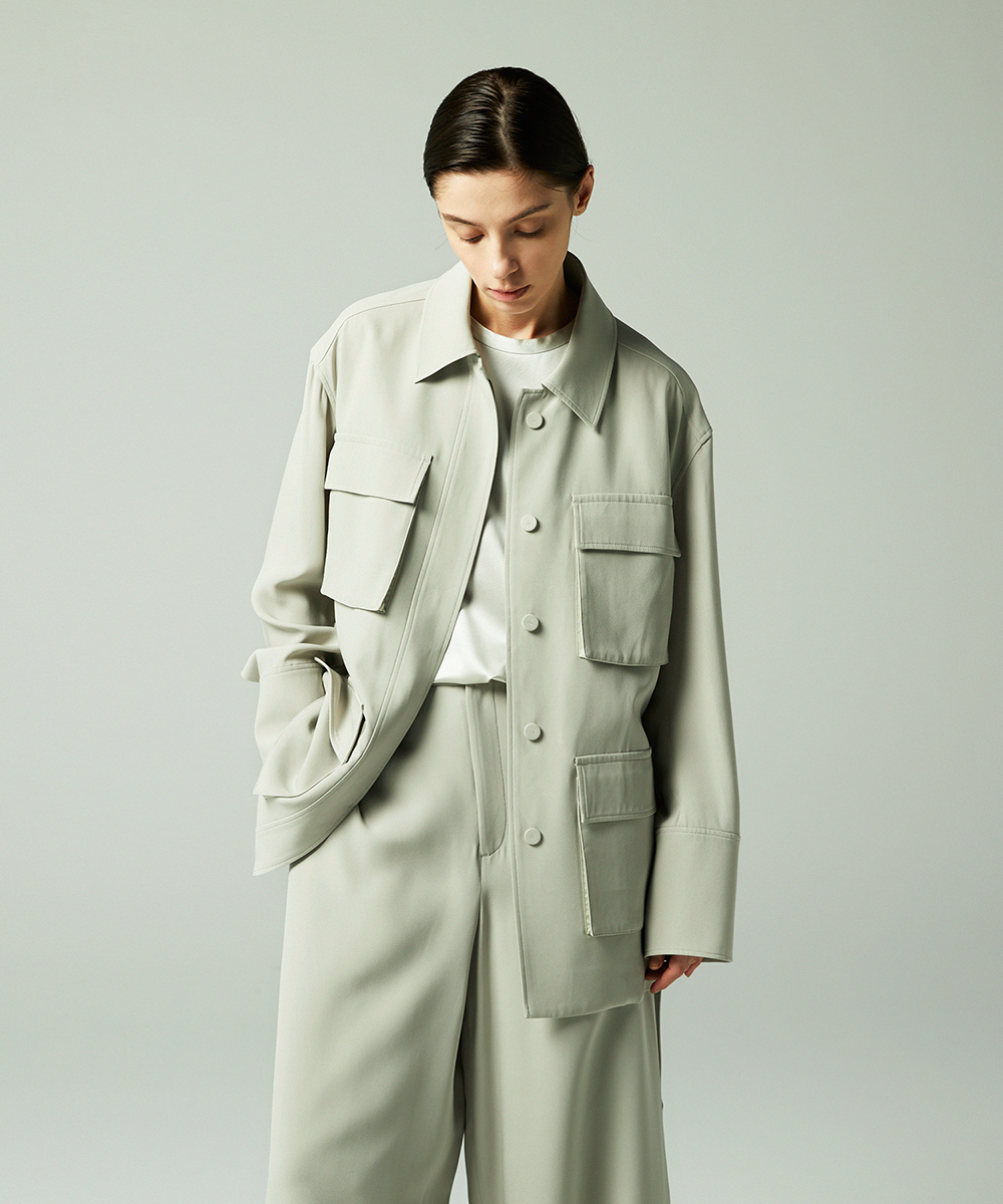 EAUVIRE シルクジョーゼットサファリジャケット セージ