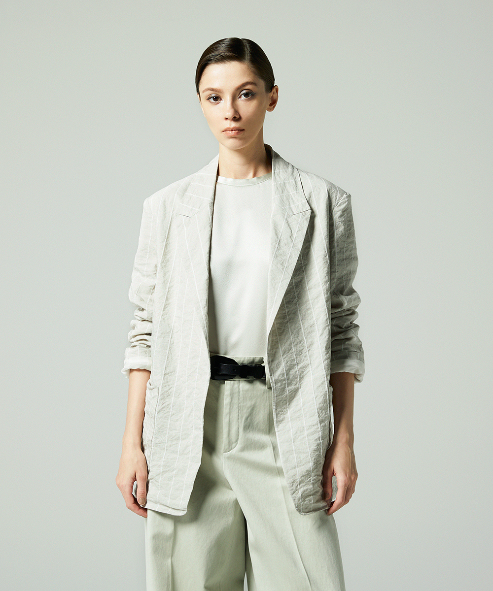 EAUVIRE テクニカルワッシャーストライプジャケット サンドベージュ