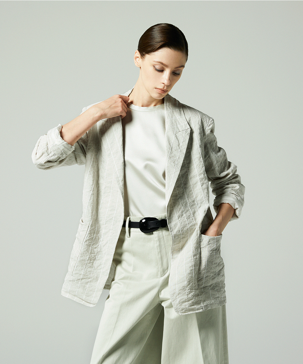 EAUVIRE テクニカルワッシャーストライプジャケット サンドベージュ