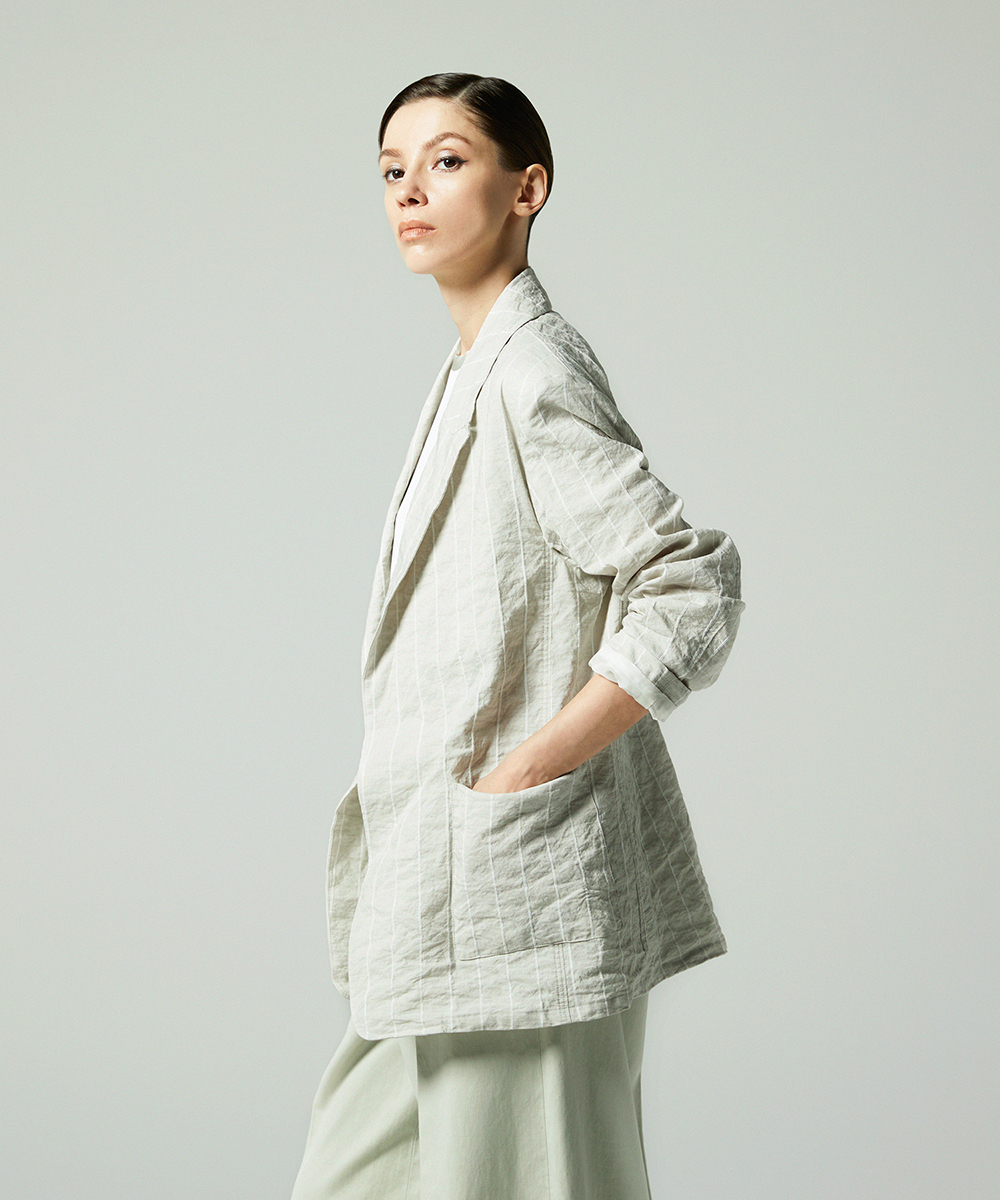 EAUVIRE テクニカルワッシャーストライプジャケット サンドベージュ