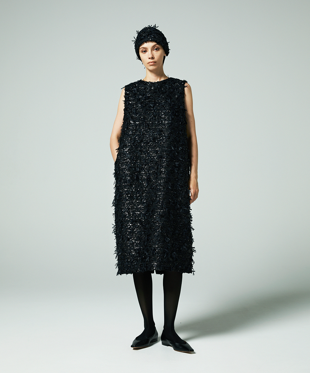 EAUVIRE リボンツイードワンピース ブラック