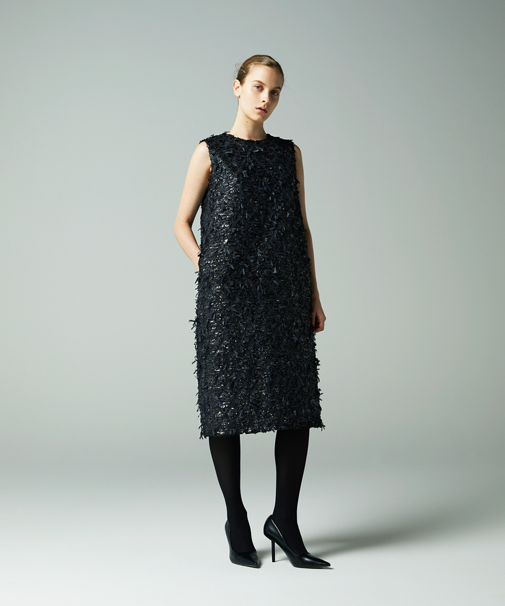 EAUVIRE リボンツイードワンピース ブラック