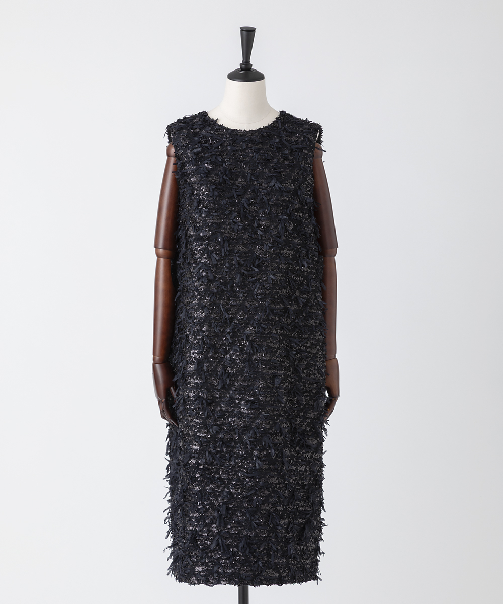 EAUVIRE リボンツイードワンピース ブラック