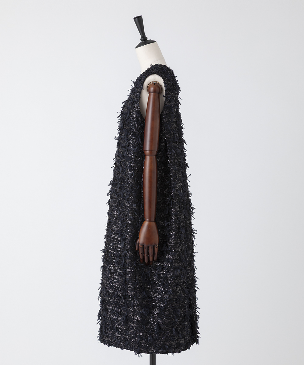 EAUVIRE リボンツイードワンピース ブラック