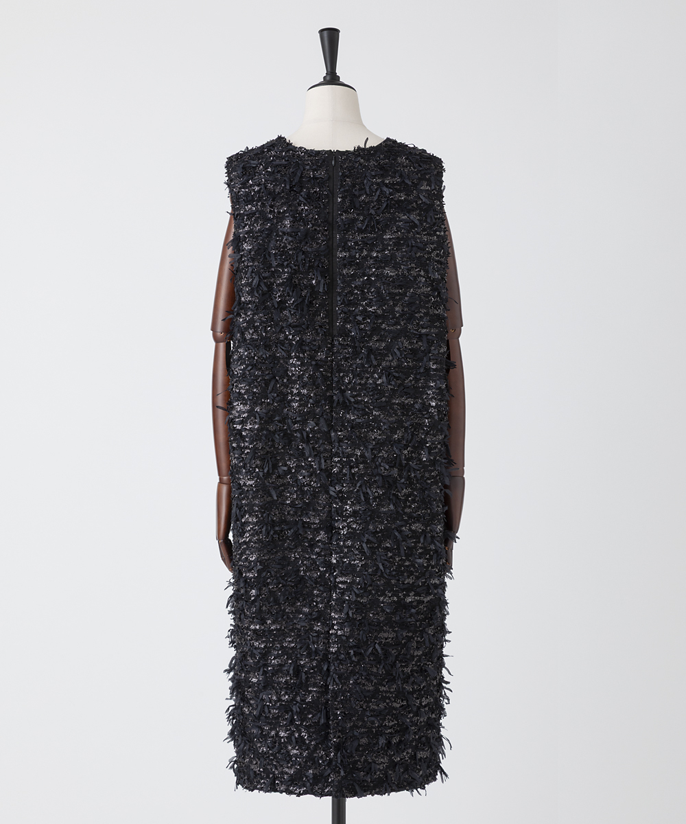 EAUVIRE リボンツイードワンピース ブラック