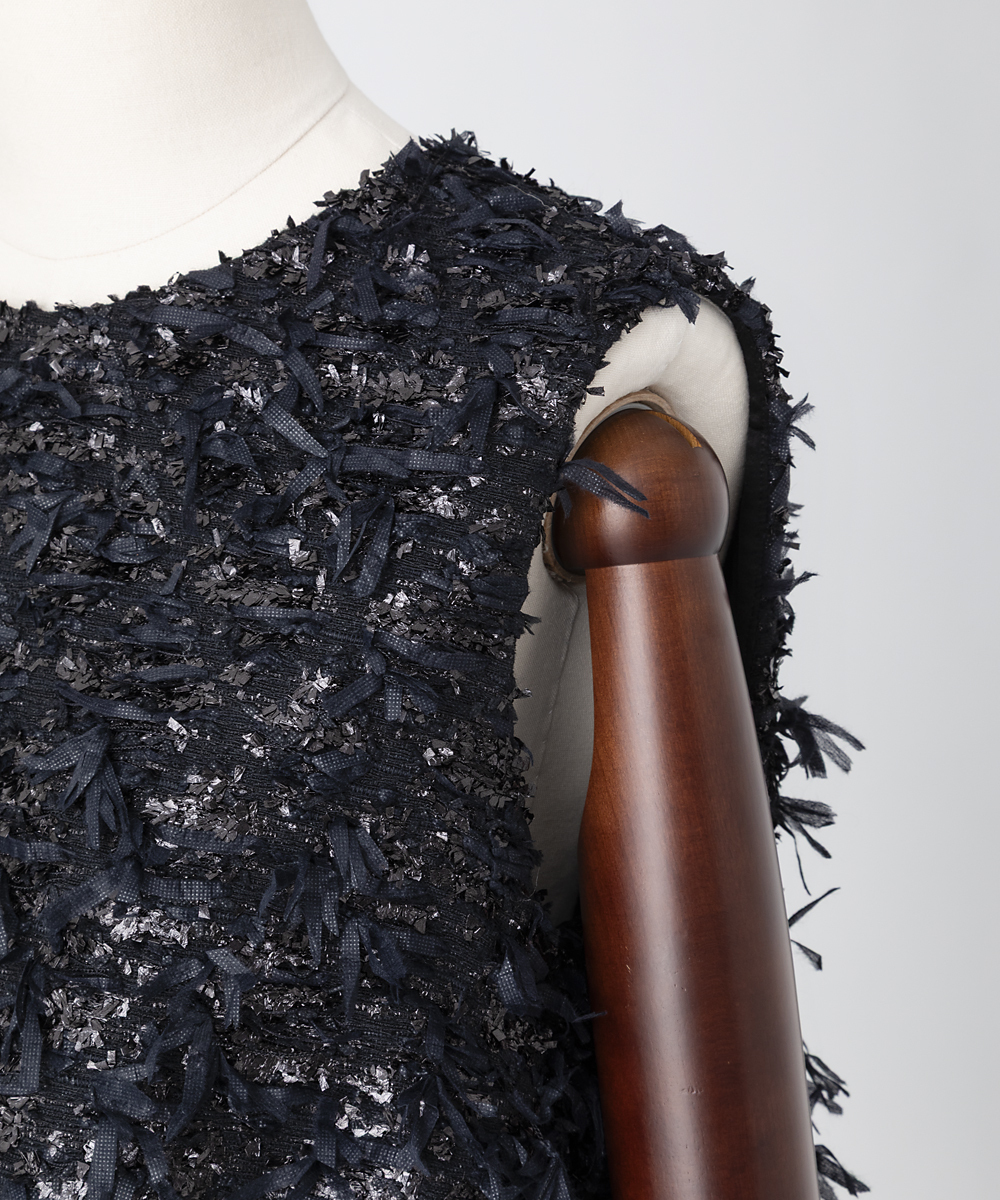 EAUVIRE リボンツイードワンピース ブラック