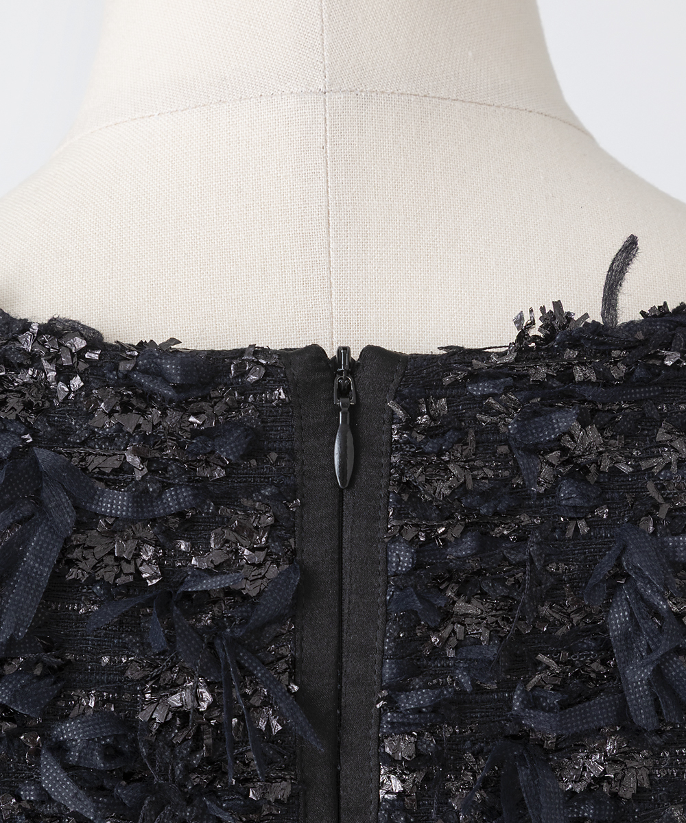 EAUVIRE リボンツイードワンピース ブラック