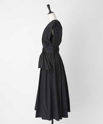 EAUVIRE タックギャザーベルトドレス ブラック
