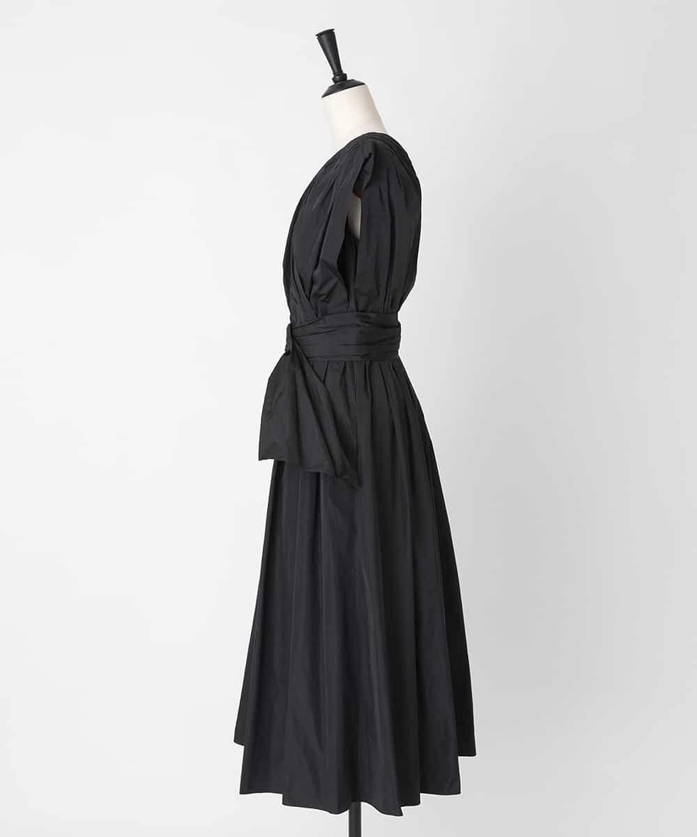 EAUVIRE タックギャザーベルトドレス ブラック