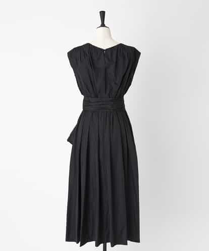 EAUVIRE タックギャザーベルトドレス ブラック