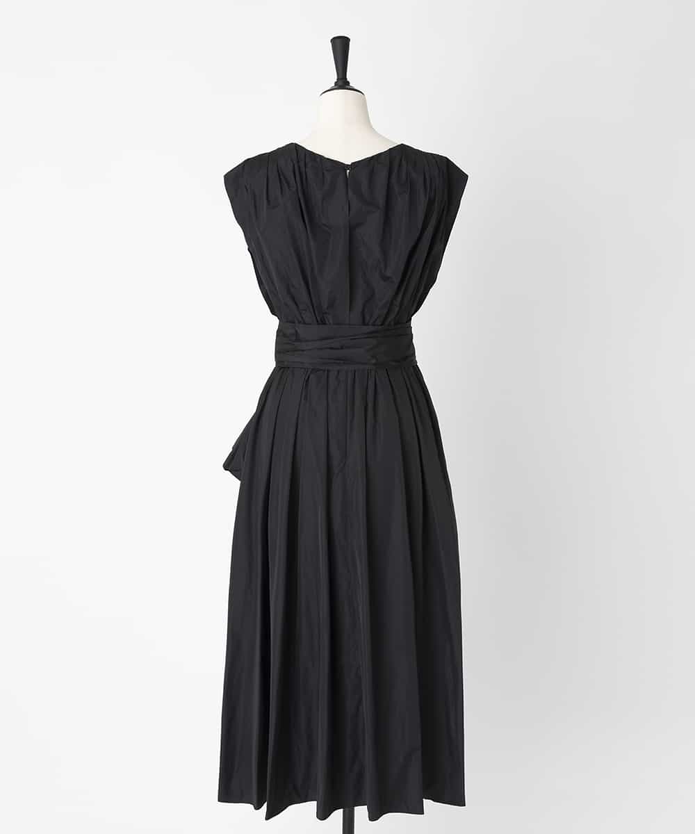 EAUVIRE タックギャザーベルトドレス ブラック