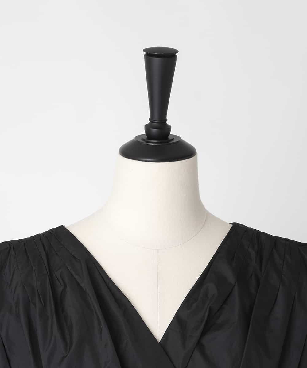 EAUVIRE タックギャザーベルトドレス ブラック