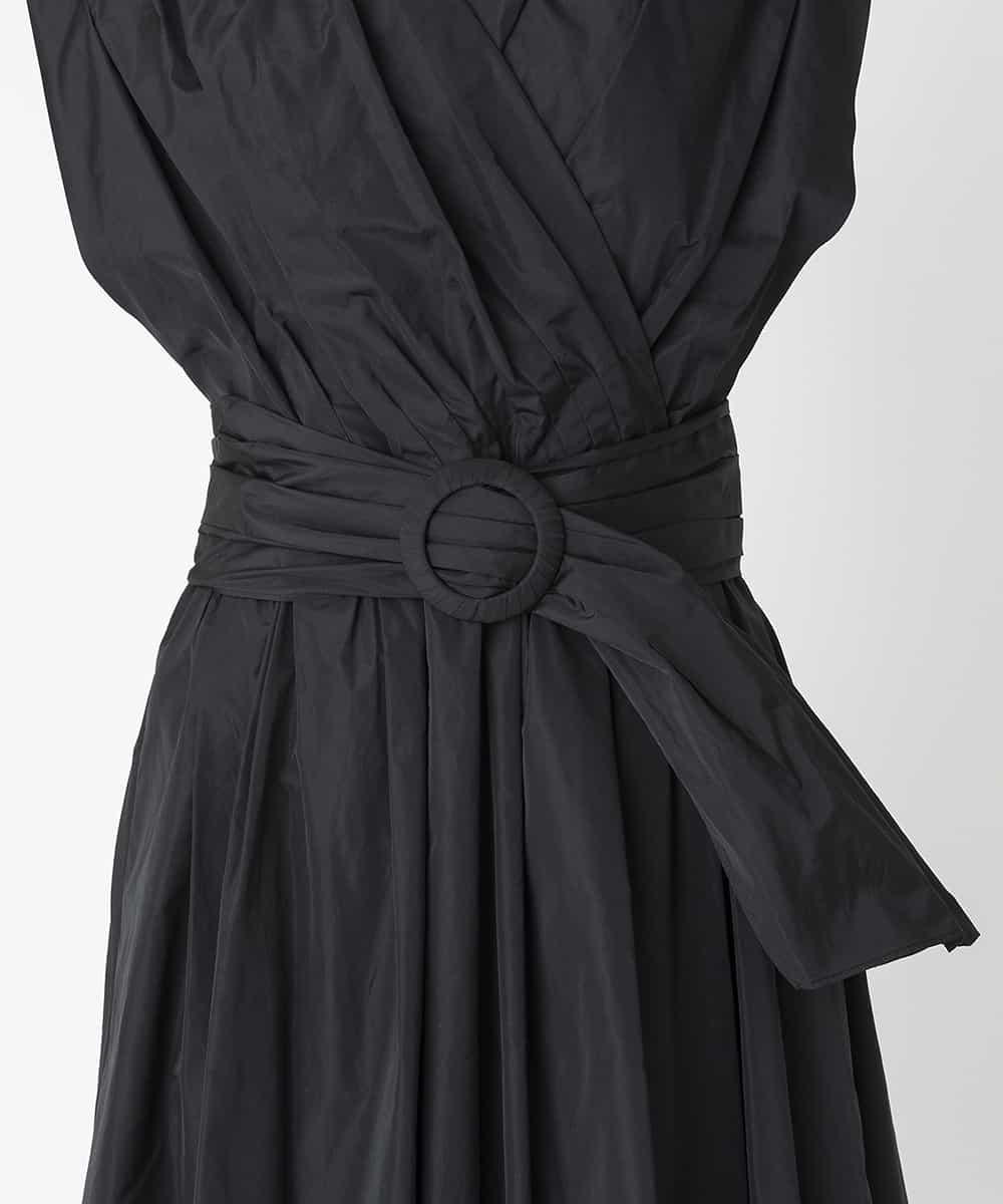 EAUVIRE タックギャザーベルトドレス ブラック