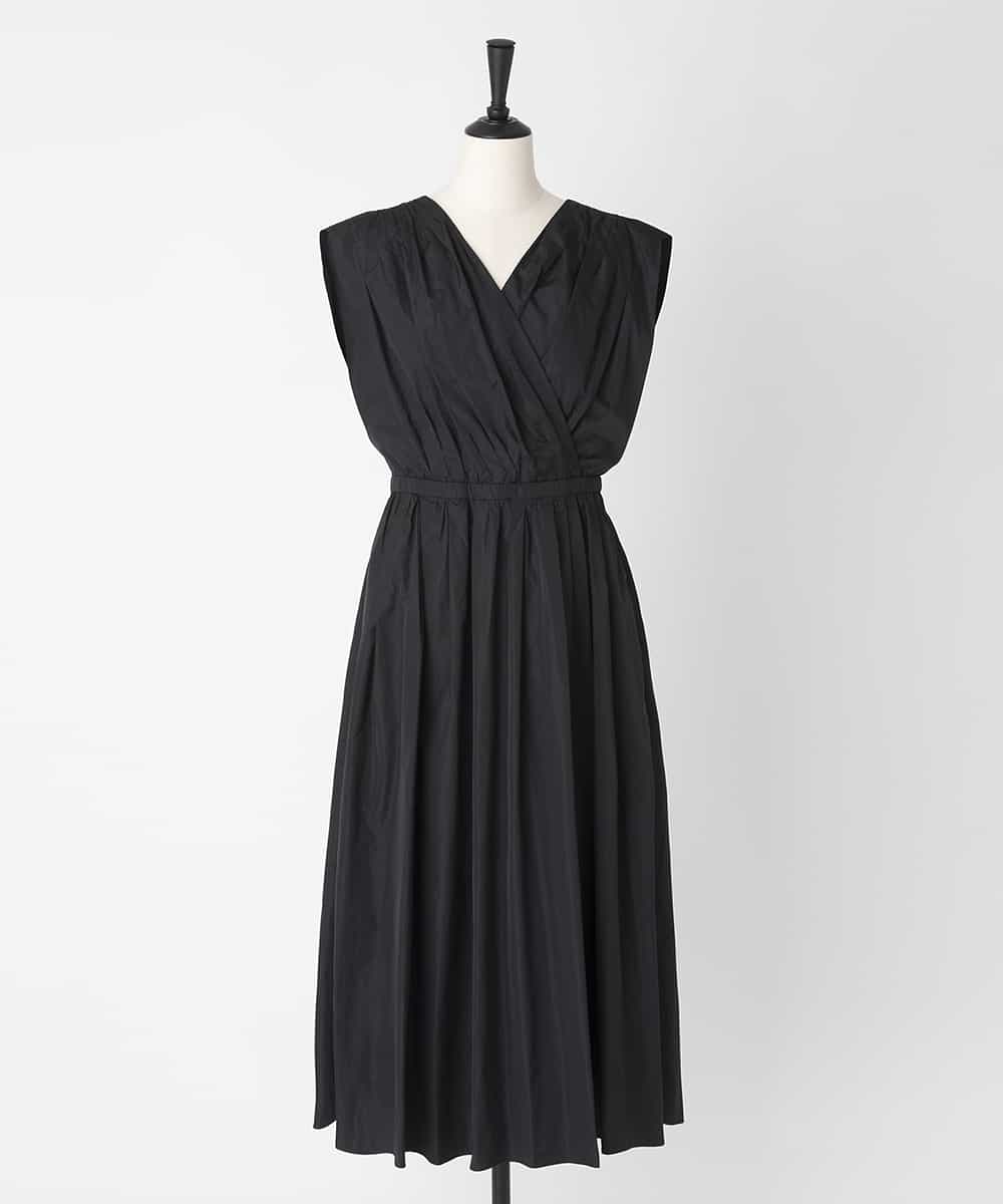 EAUVIRE タックギャザーベルトドレス ブラック