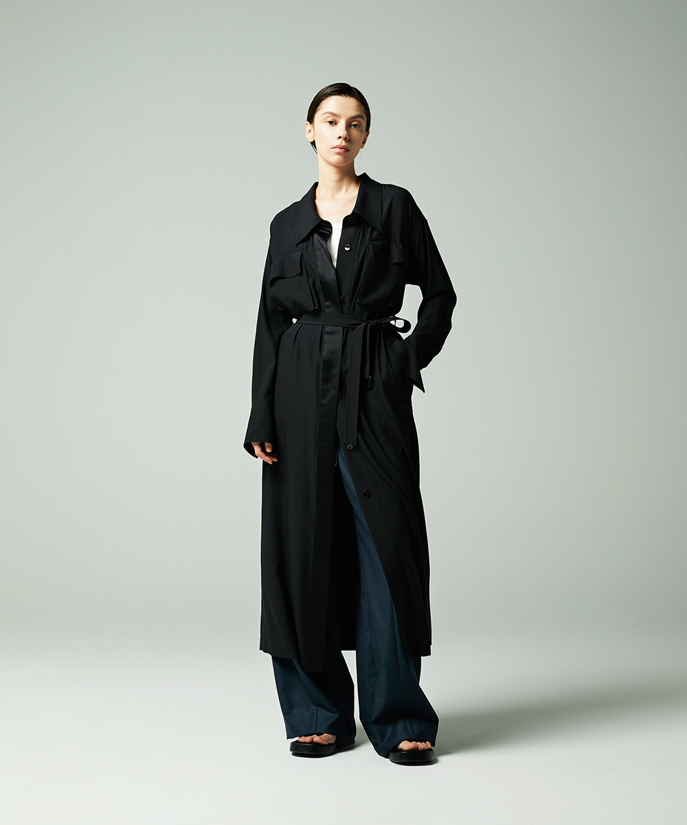 EAUVIRE ウォッシャブルシルクシャツドレス キャメル