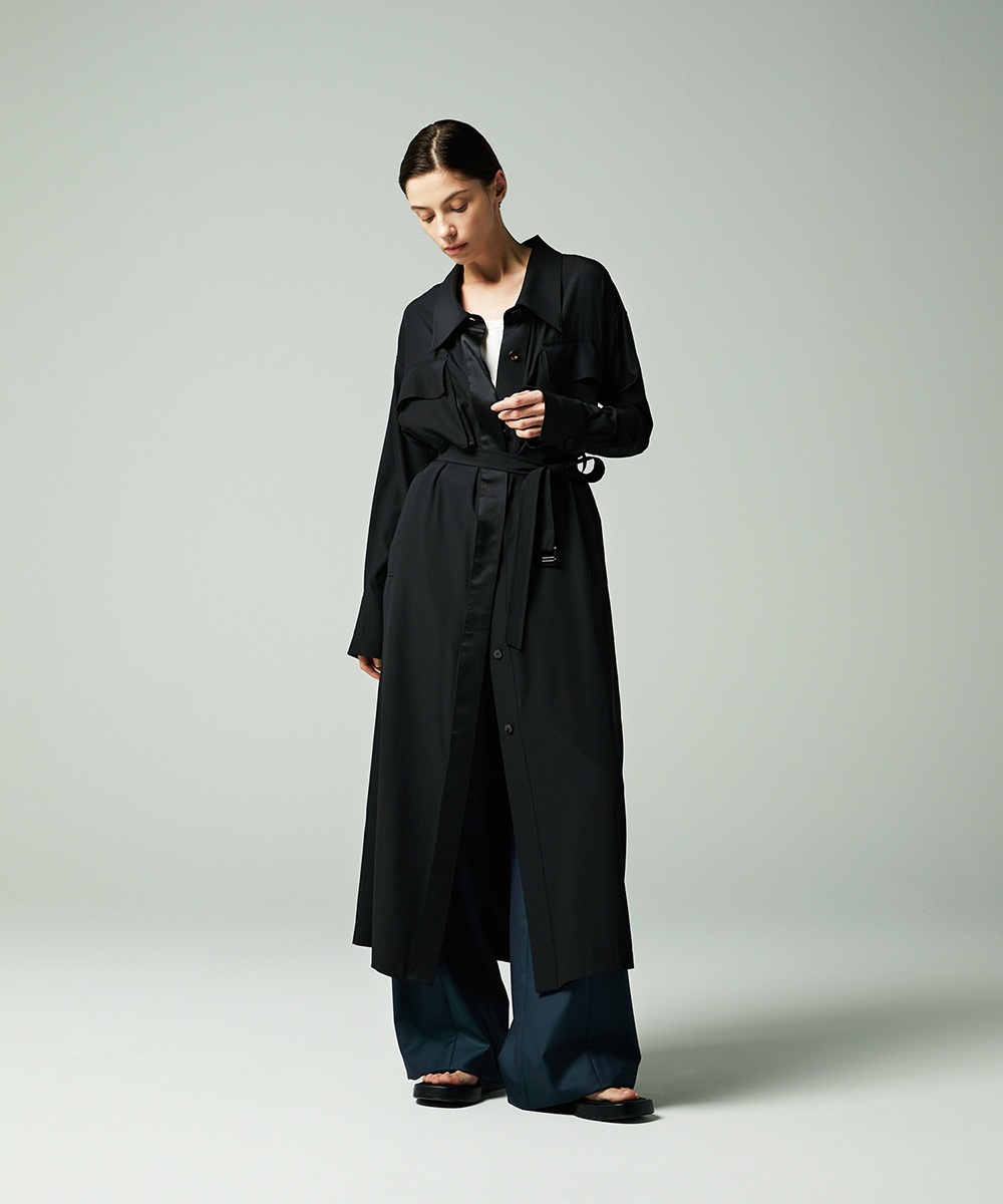 EAUVIRE ウォッシャブルシルクシャツドレス キャメル