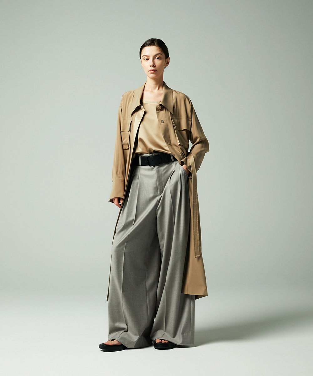 EAUVIRE ウォッシャブルシルクシャツドレス キャメル