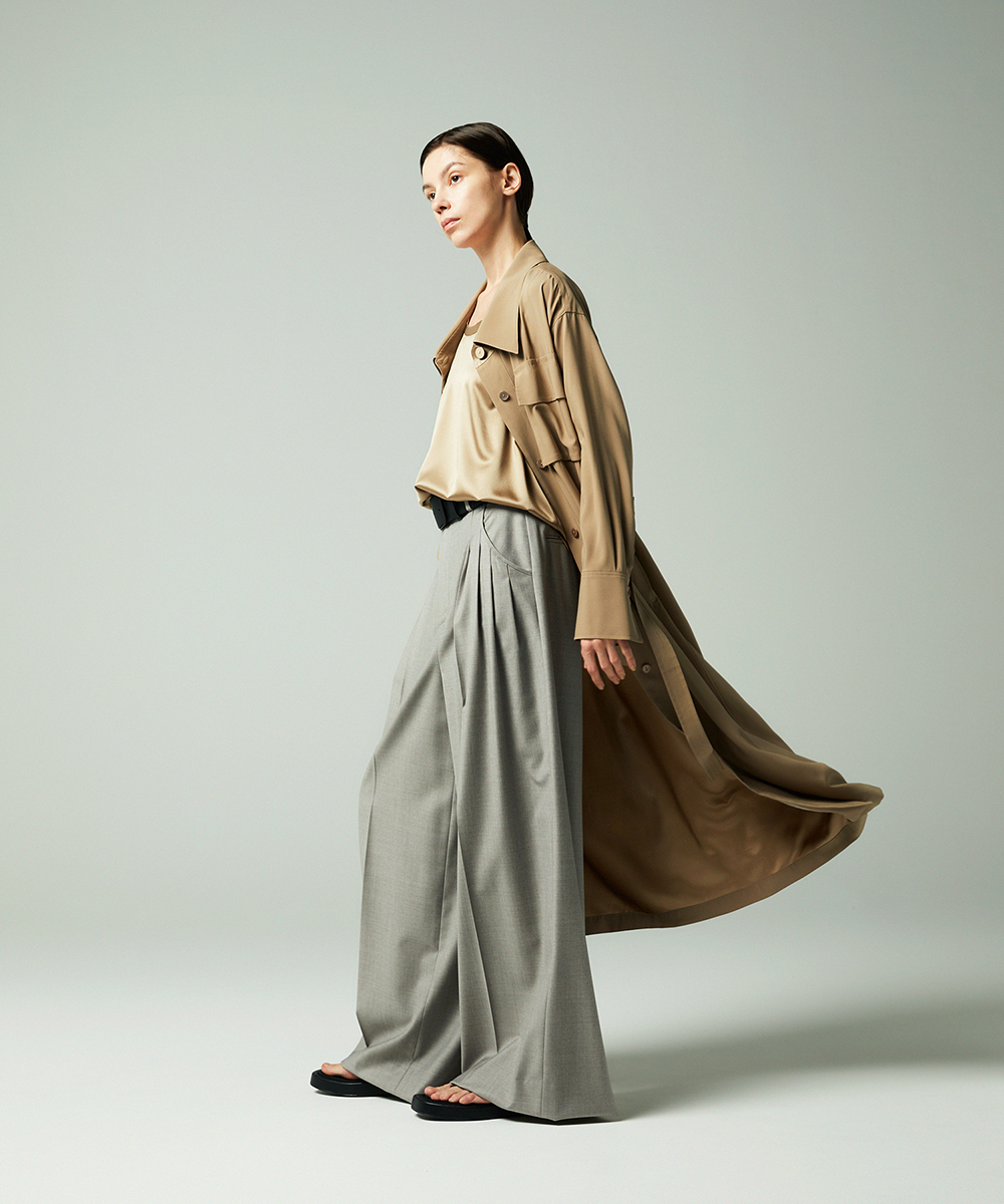 EAUVIRE ウォッシャブルシルクシャツドレス キャメル