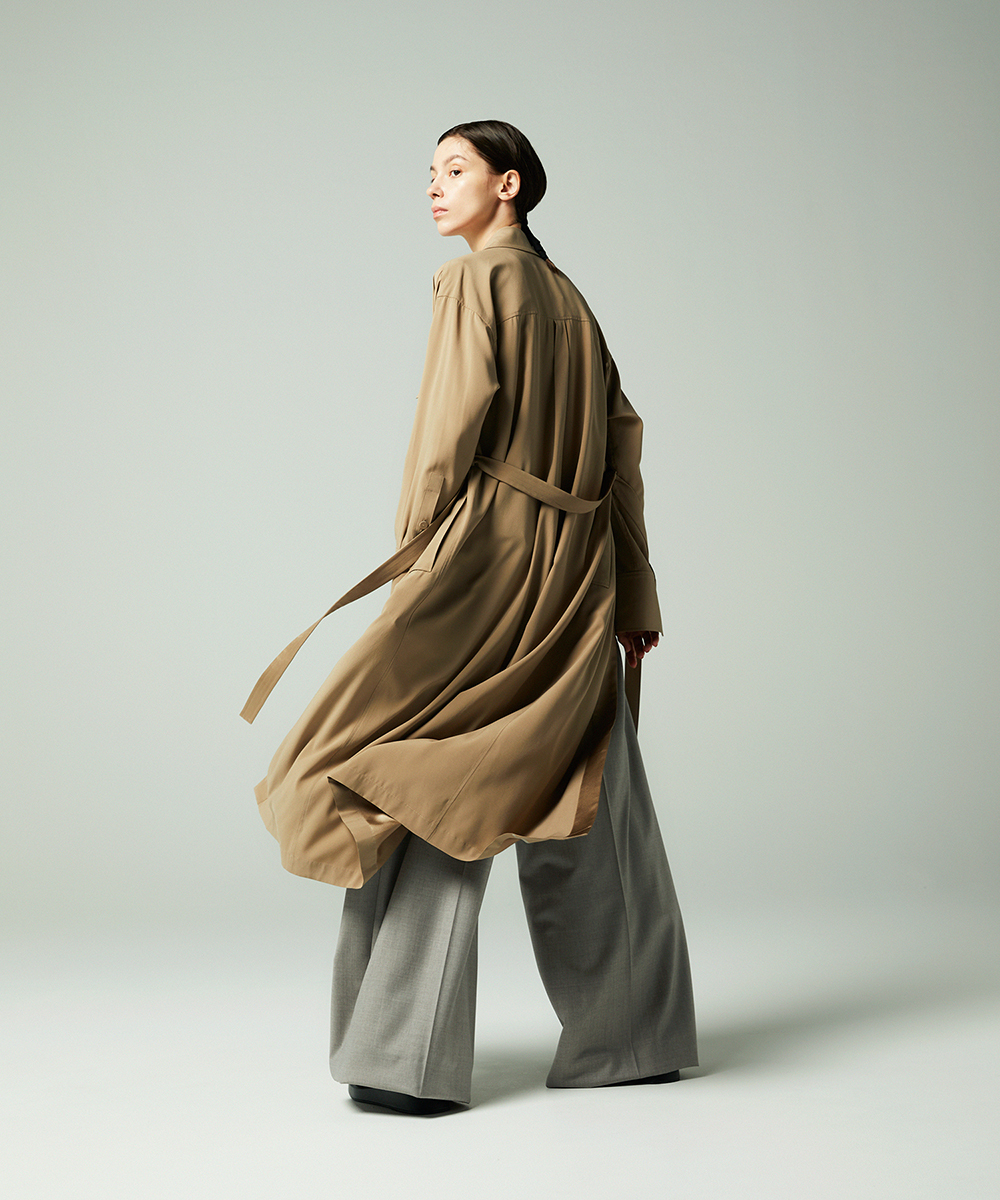 EAUVIRE ウォッシャブルシルクシャツドレス キャメル
