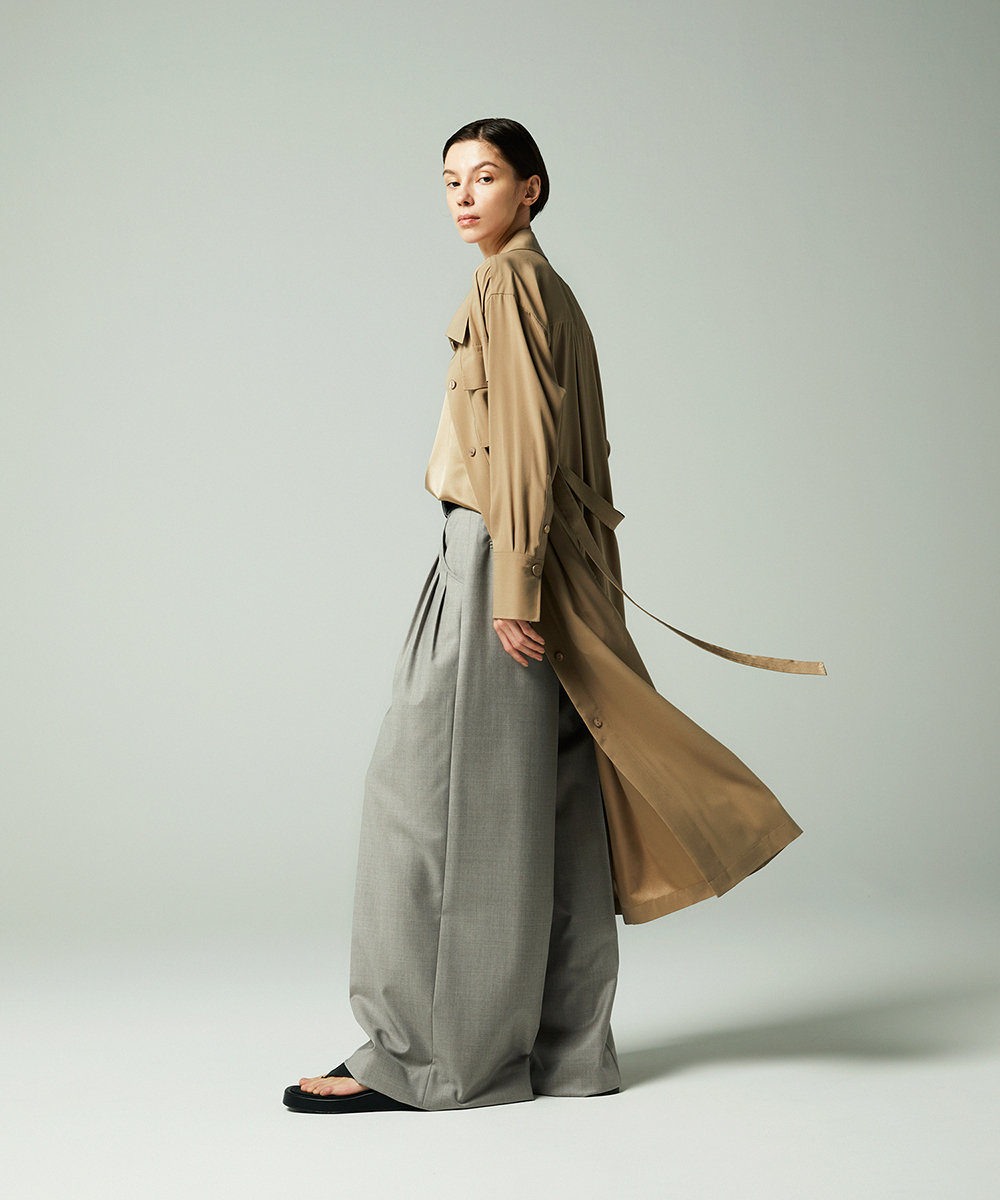 EAUVIRE ウォッシャブルシルクシャツドレス キャメル