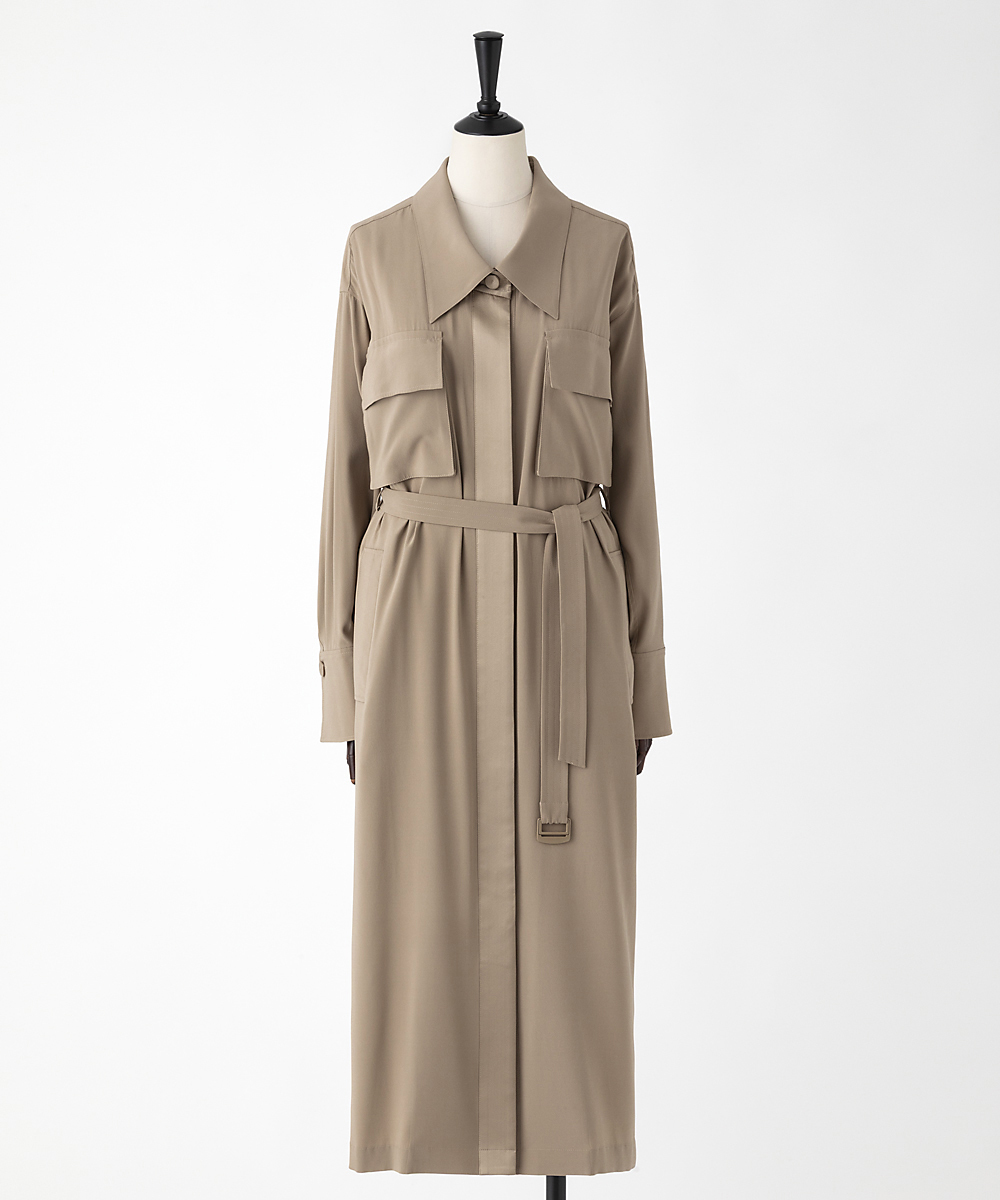 EAUVIRE ウォッシャブルシルクシャツドレス キャメル