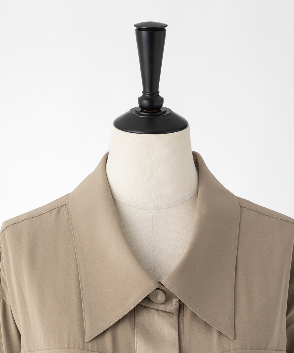 EAUVIRE ウォッシャブルシルクシャツドレス キャメル