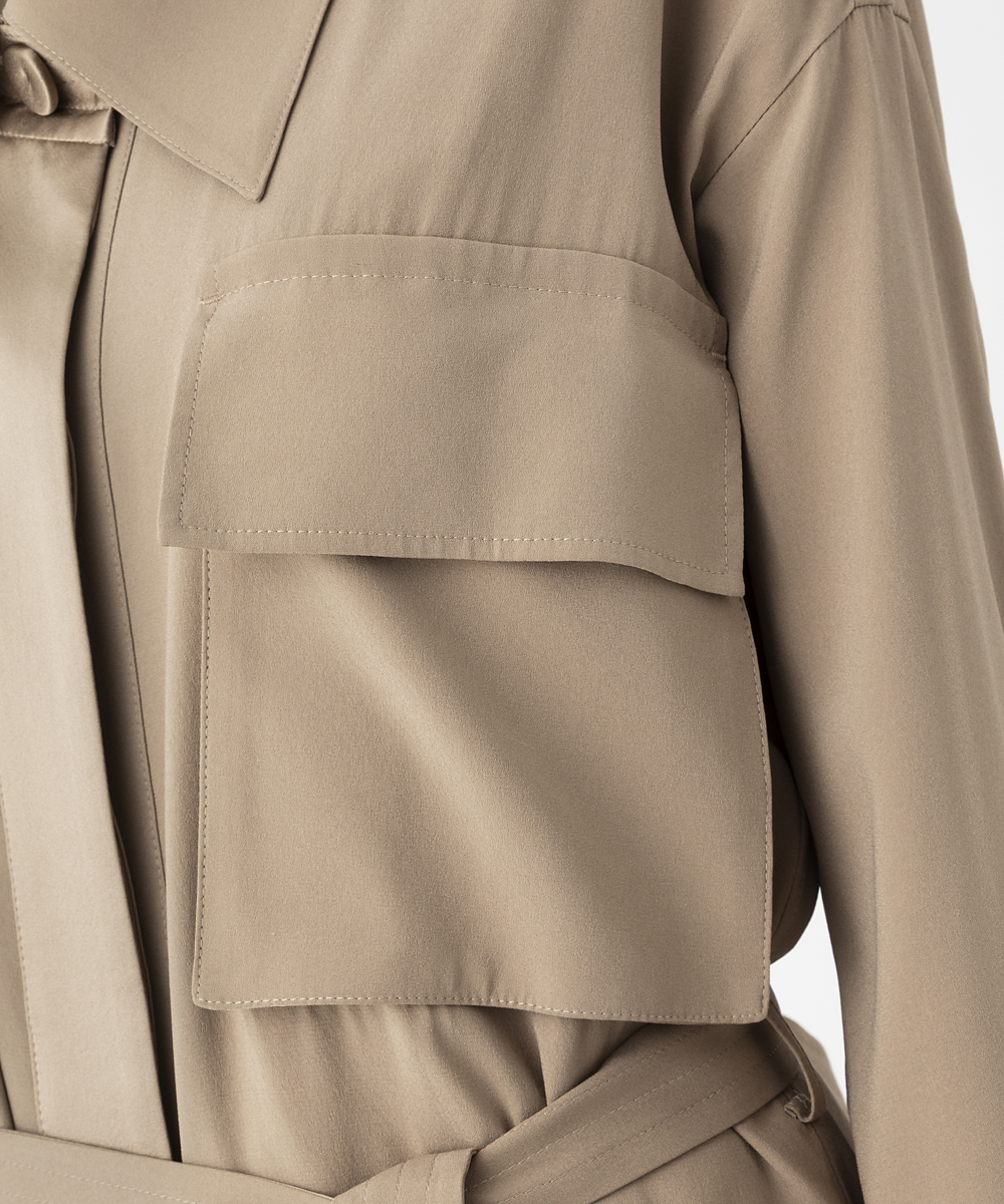 EAUVIRE ウォッシャブルシルクシャツドレス キャメル