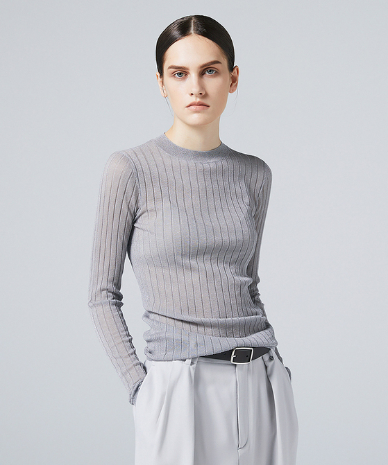 EAUVIRE シアーラメクルーネックプルオーバー ライトグレー