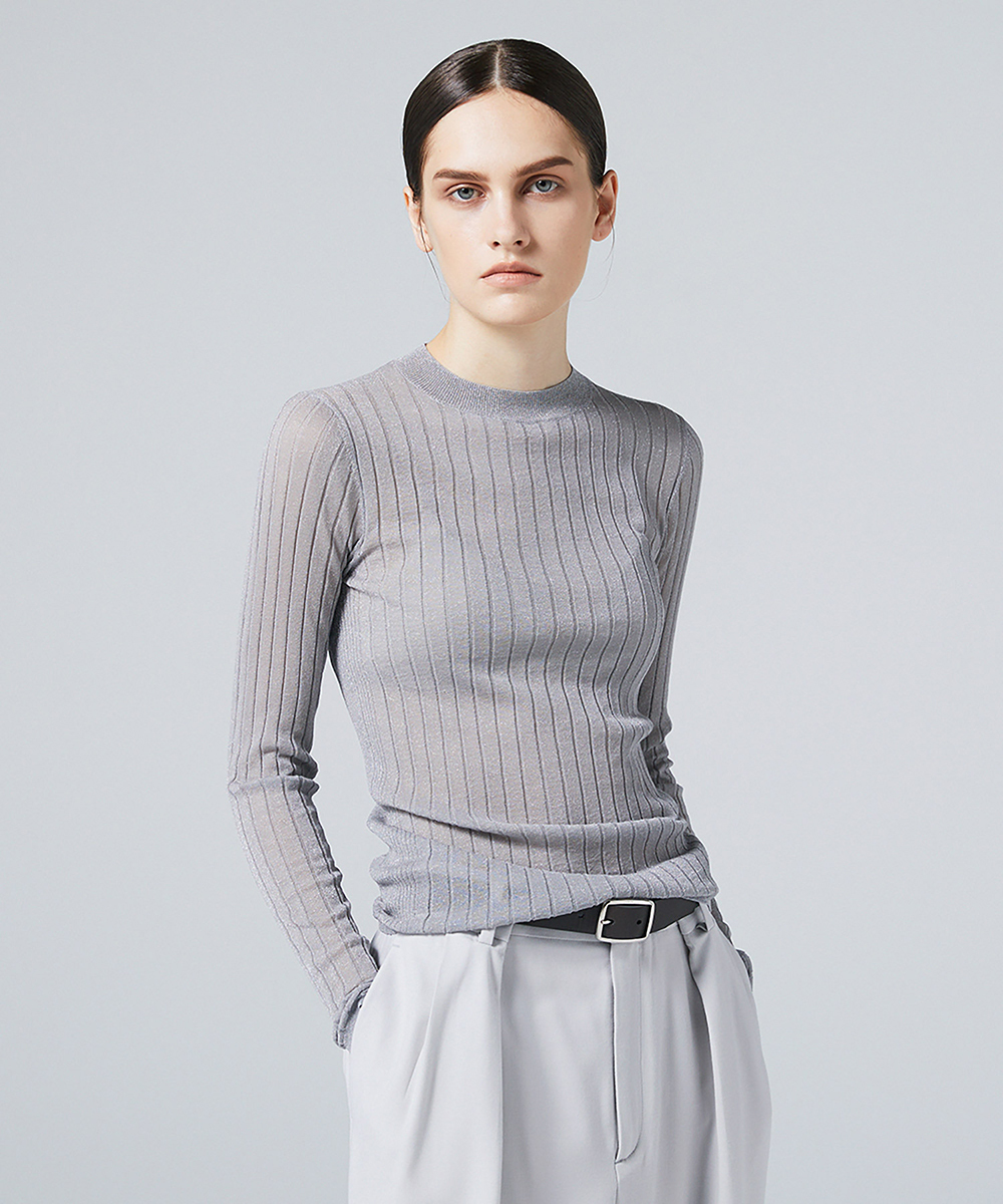 EAUVIRE シアーラメクルーネックプルオーバー ライトグレー