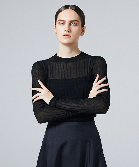 EAUVIRE シアーラメクルーネックプルオーバー ブラック