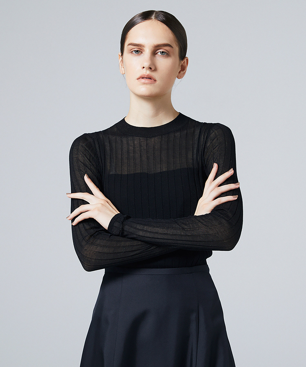 EAUVIRE シアーラメクルーネックプルオーバー ブラック