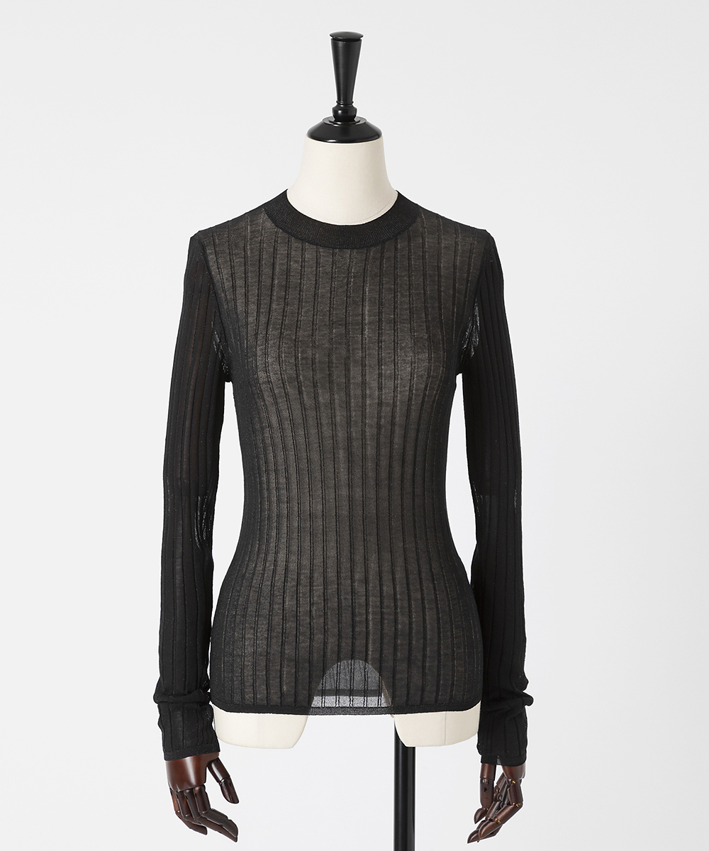 EAUVIRE シアーラメクルーネックプルオーバー ブラック