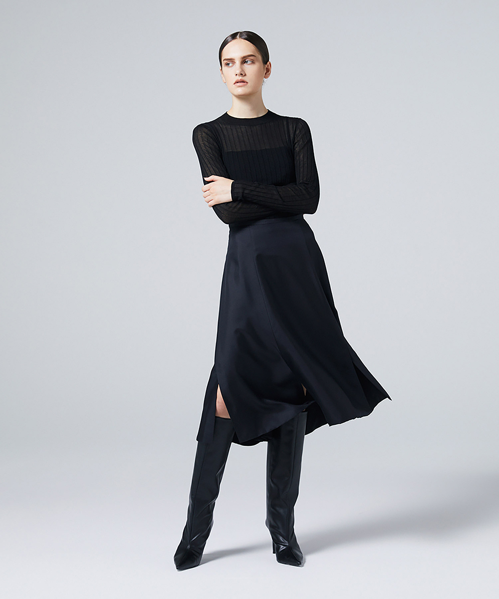 EAUVIRE シアーラメクルーネックプルオーバー ブラック