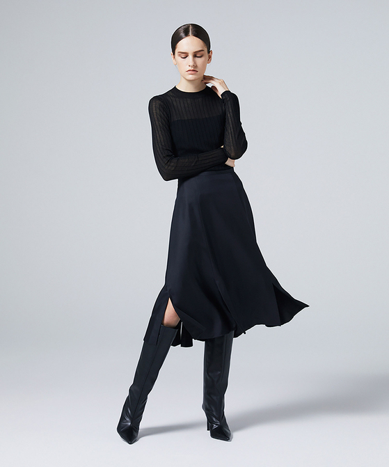 EAUVIRE シアーラメクルーネックプルオーバー ブラック