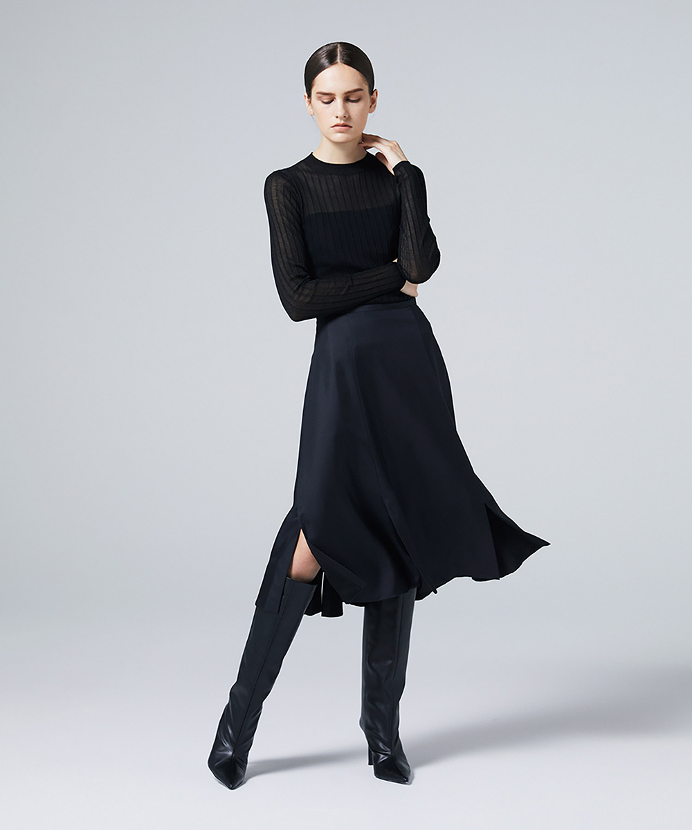 EAUVIRE シアーラメクルーネックプルオーバー ブラック