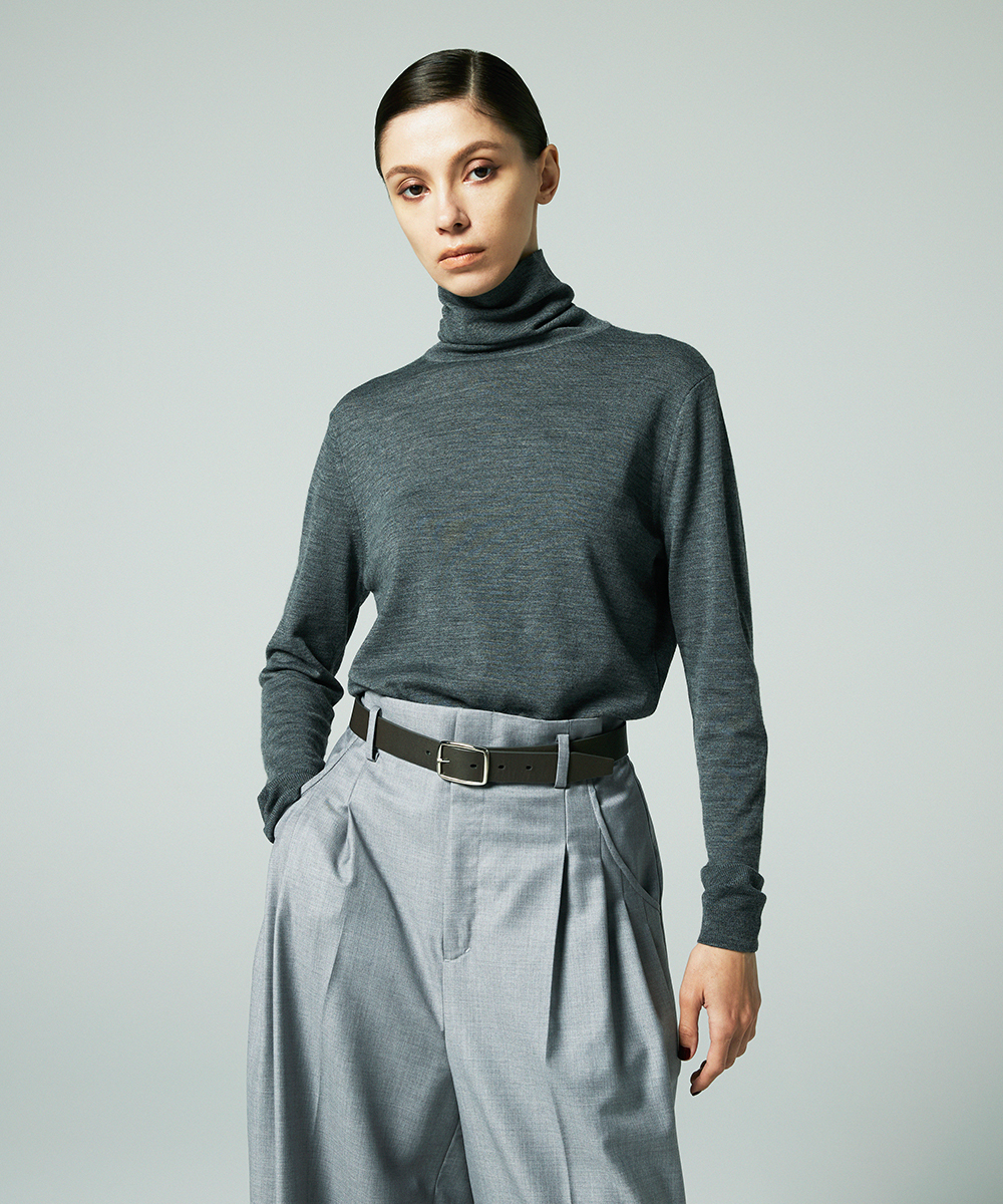 EAUVIRE 30ゲージタートルネックプルオーバー ダークグレー