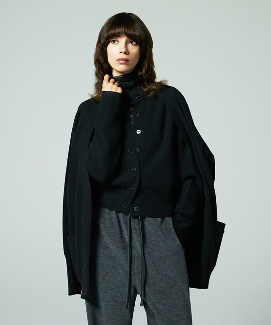 EAUVIRE シアーボーダータートルネックニットプルオーバー ブラック