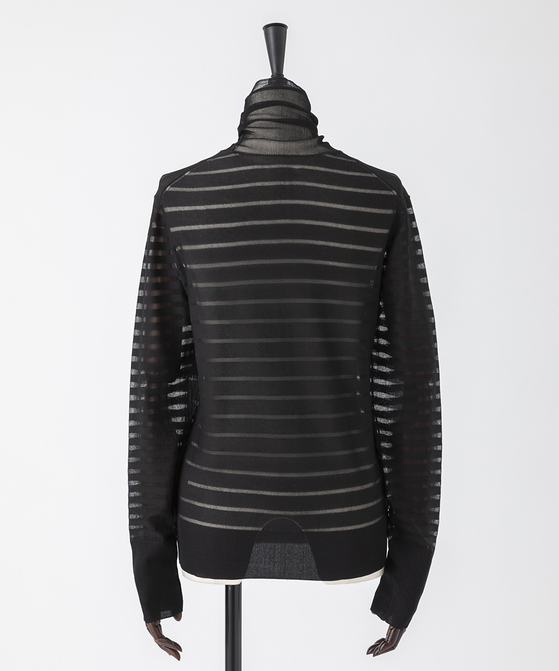 EAUVIRE シアーボーダータートルネックニットプルオーバー ブラック