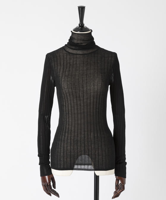 EAUVIRE シアーラメタートルネックニットプルオーバー ブラック