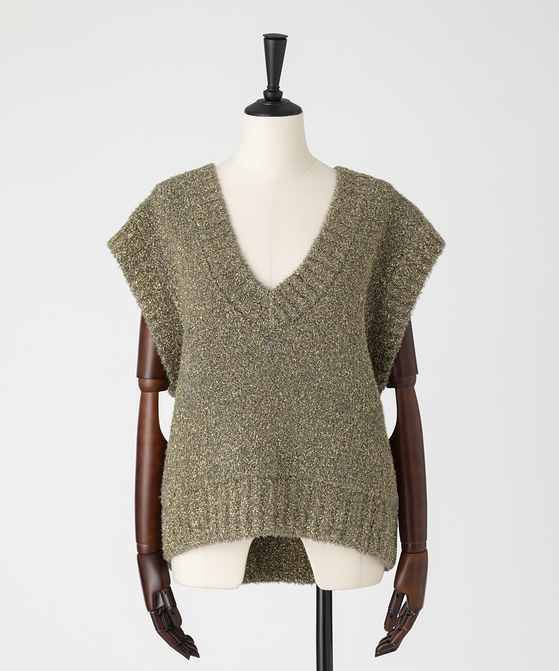 EAUVIRE フィルムラメVネックベスト カーキゴールド
