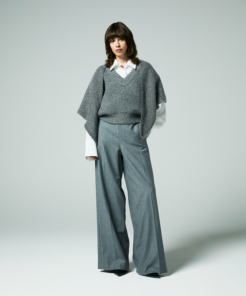 EAUVIRE フィルムラメVネックベスト シルバー