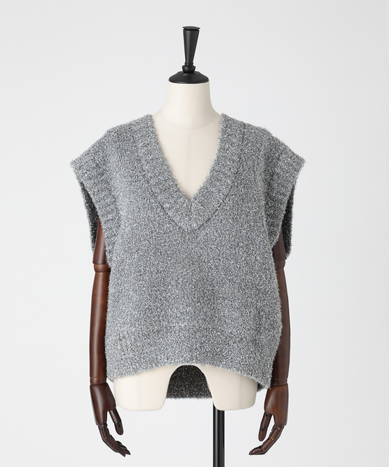 EAUVIRE フィルムラメVネックベスト シルバー