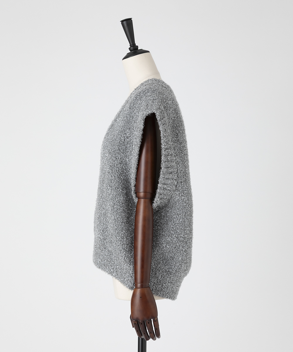 EAUVIRE フィルムラメVネックベスト シルバー