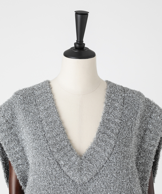 EAUVIRE フィルムラメVネックベスト シルバー